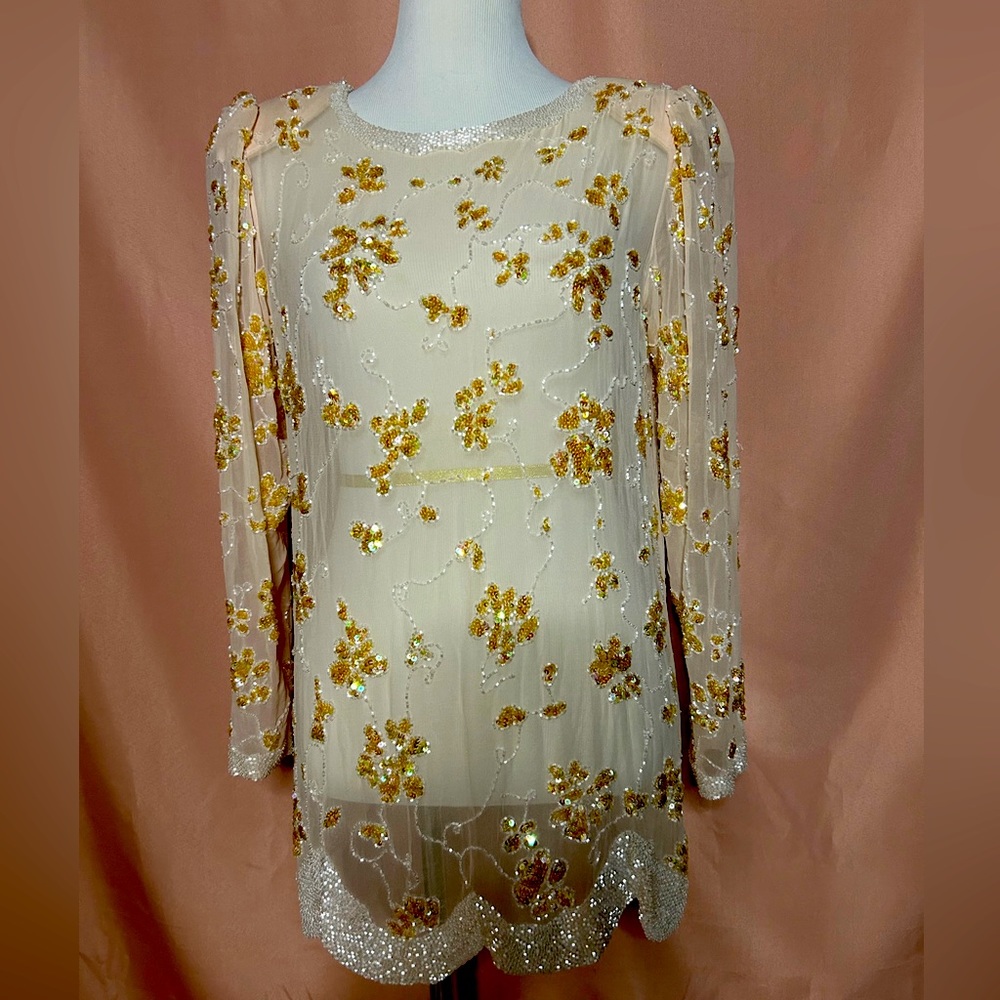 Vintage 1980’s beaded 100% silk light pink top by Sylvia Ann.